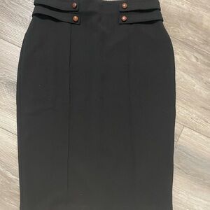 Chic Black Pencil Skirt with Button Accents